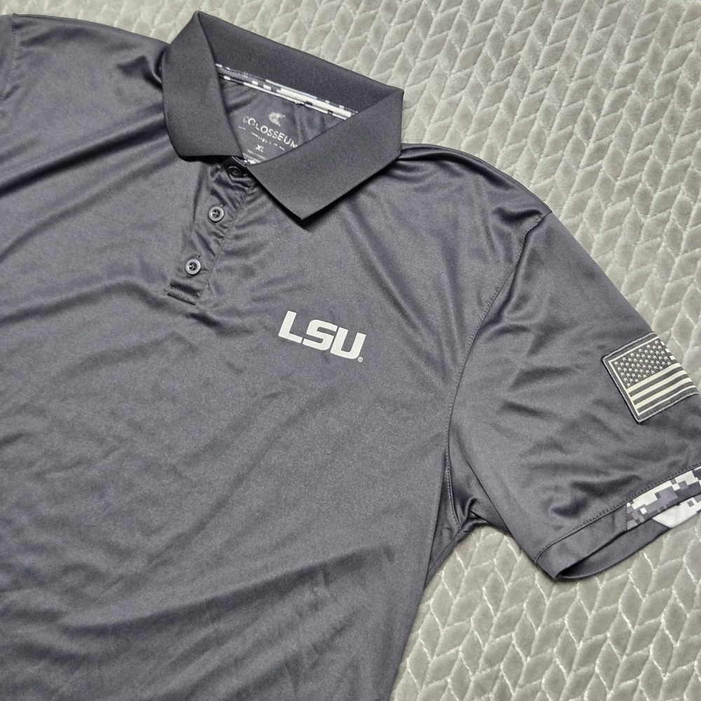 Colosseum LSU Tigers OHT Military Appreciation Polo Shirt Gray Mens XL